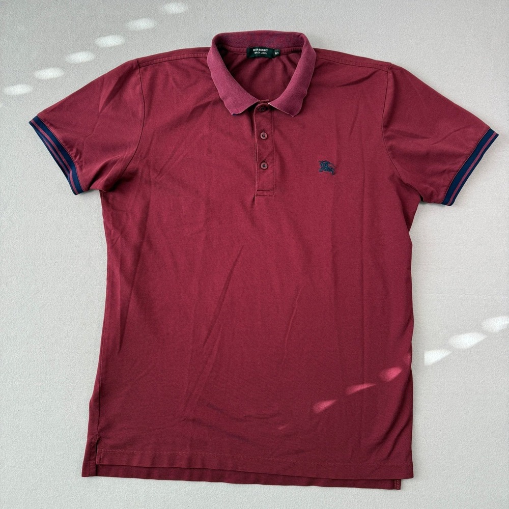 Burberry Black Label Polo Shirt Mens Size 5 Burgundy Embroidered Logo Japan